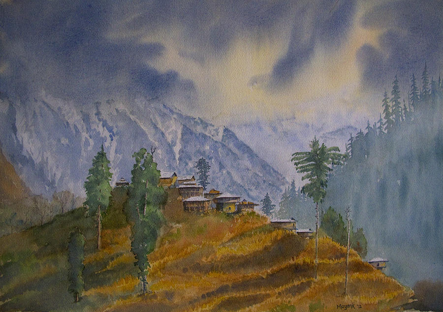 Unch Village Painting by Mayank M M Reid