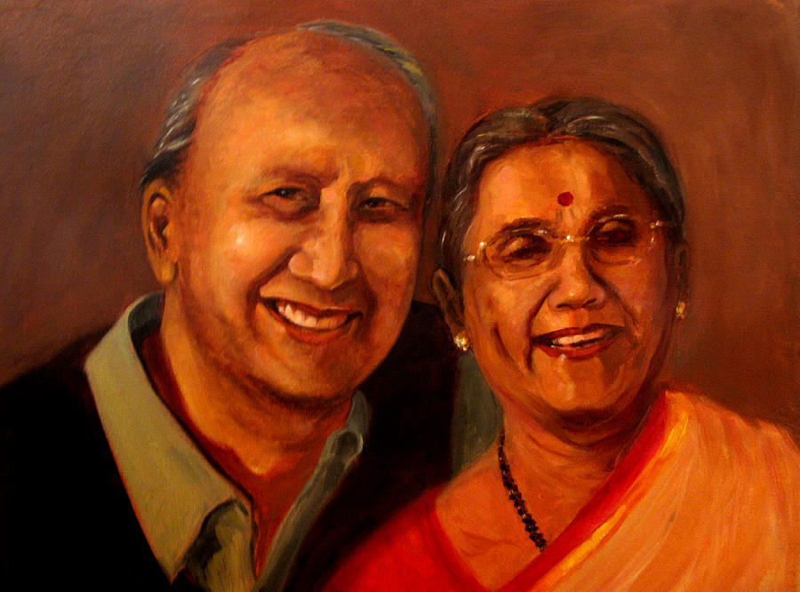 Uncle and Aunt Painting by Asha Sudhaker Shenoy