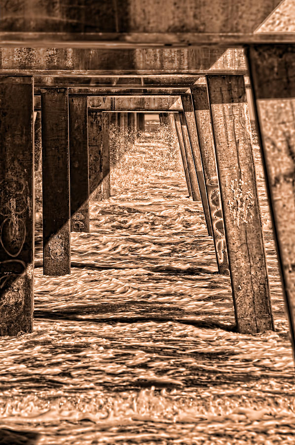 Jacksonville Beach Pier Photograph - Under the Jacksonville Bridge in Sepia by Frank Feliciano