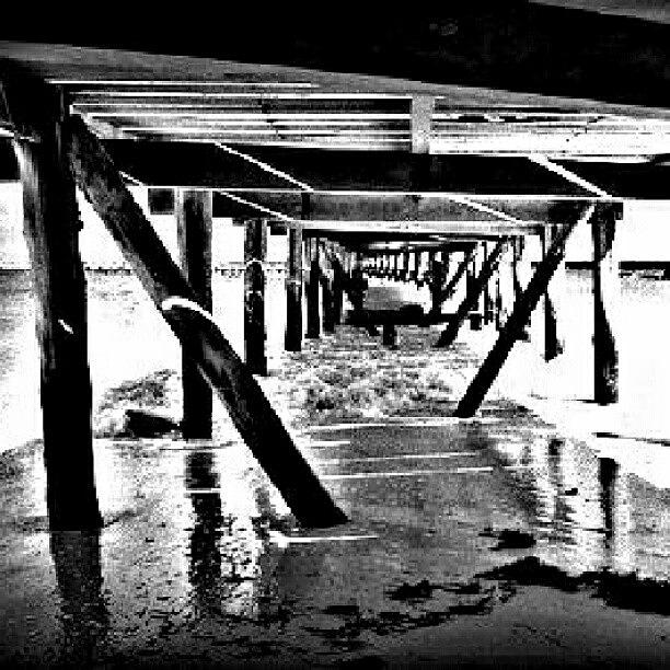 Pier Photograph - Under The Pier/boardwalk. #bw by Mary Carter