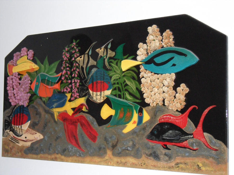 Fish Mixed Media - Under the Water in Wood by Val Oconnor
