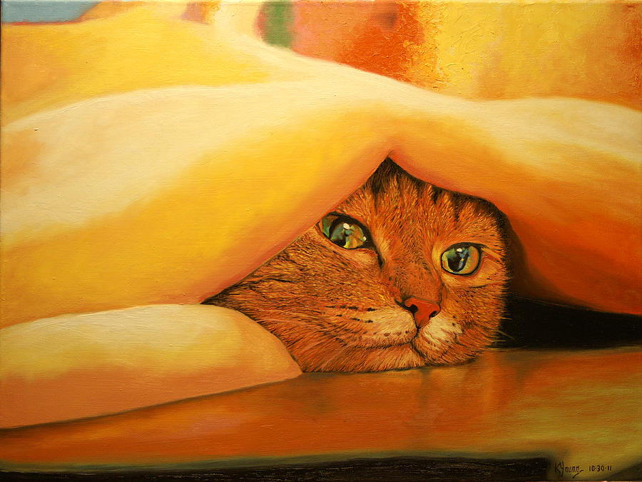 Undercover Cat Painting by Kenneth Young