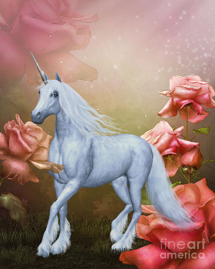 Unicorn And Roses Digital Art by Smilin Eyes Treasures