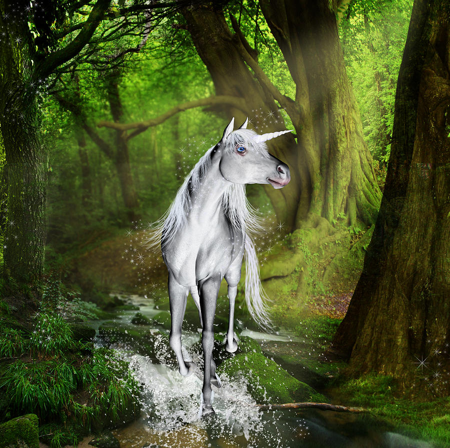 Unicorn Forest Digital Art by Julie L Hoddinott