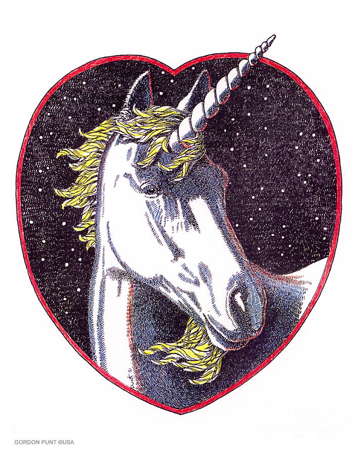 Unicorn-Valentines-Drawing Drawing by Gordon Punt