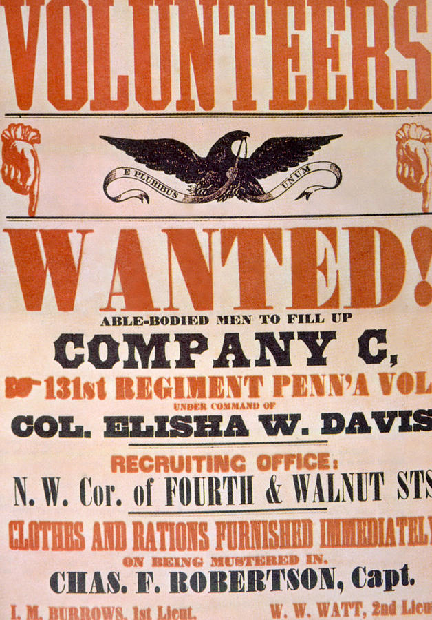 Civil War Photograph - Union Army Recruiting Poster, Ca. 1861 by Everett