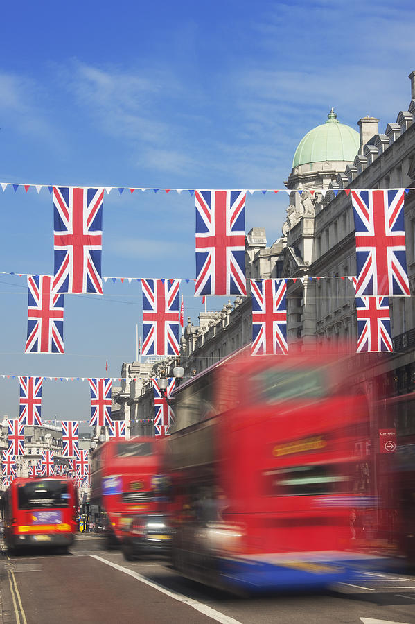 Union Jack Flags On Regent Street; London; England Photograph by Laurie Noble