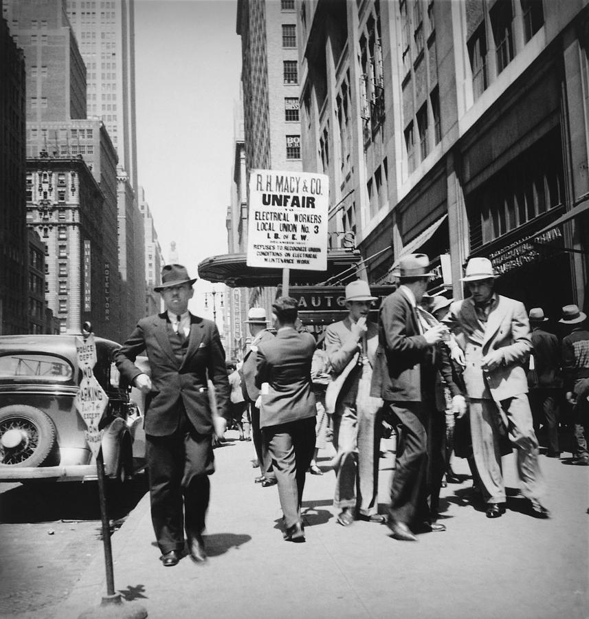 New York City Photograph - Union Men Picketing Macys Department by Everett