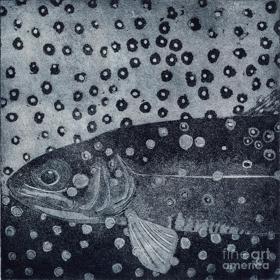 Unique Etching Artwork - Brown Trout  - Trout Waters - Trout Brook - Engraving Painting