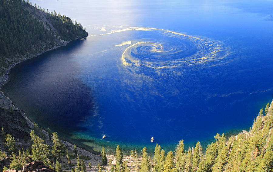 Unique swirl of pollen at Crater Lake Photograph by Pierre Leclerc Photography