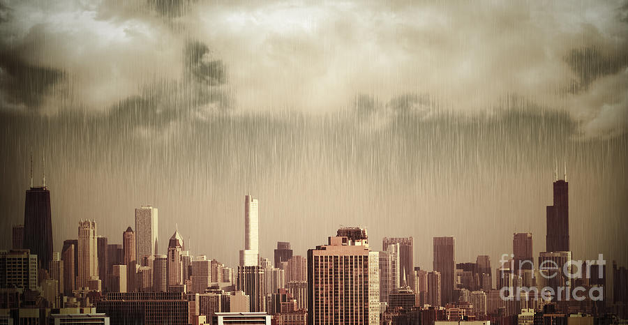 Unique view of buildings in Chicago Skyline in the rain Photograph by Linda Matlow