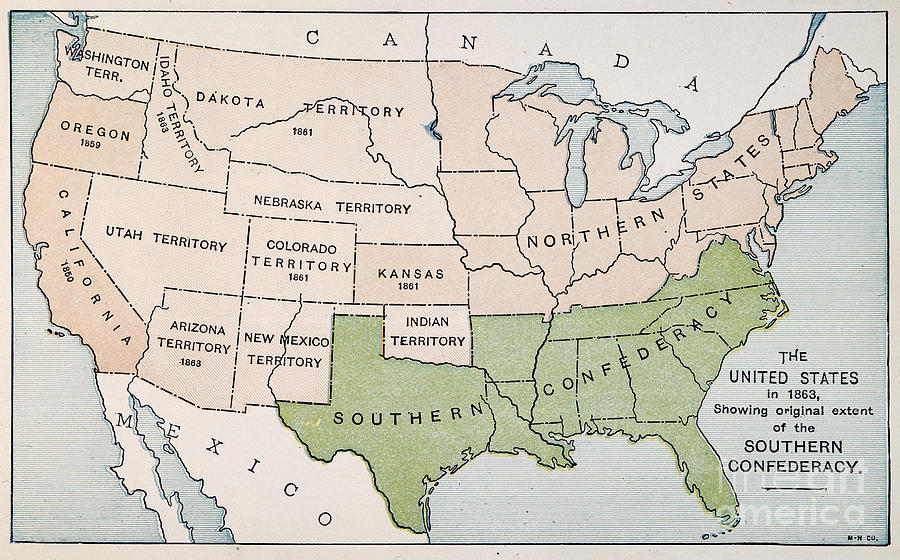 United States Map, 1863 Drawing by Granger
