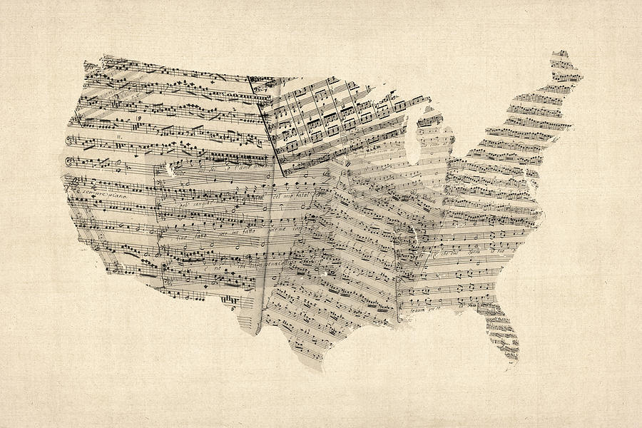 United States Old Sheet Music Map Digital Art by Michael Tompsett