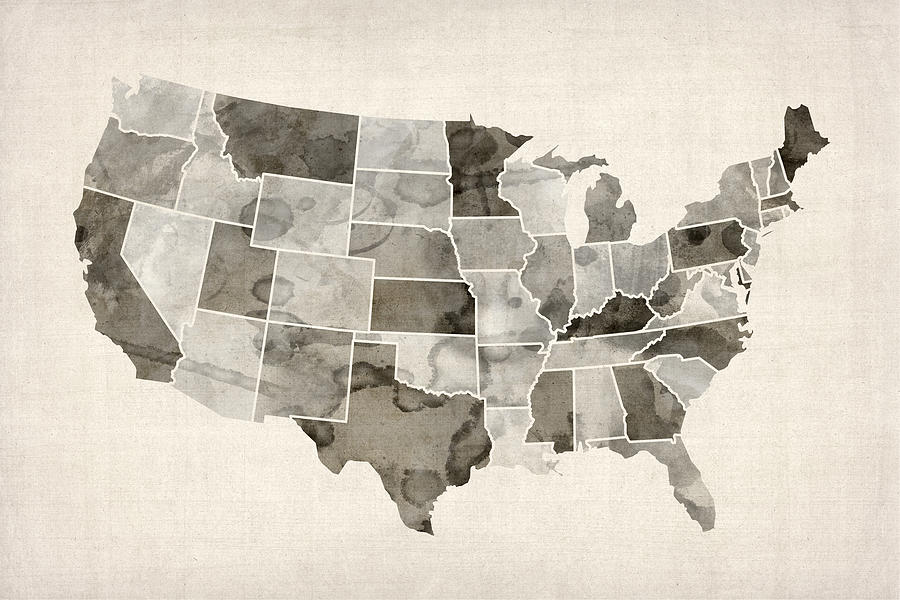 United States Map Digital Art - United States Watercolor Map by Michael Tompsett