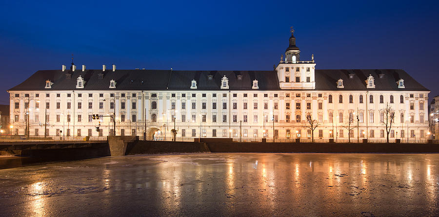 University of Wroclaw at Night Photograph by Sebastian Musial