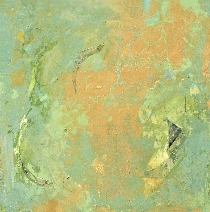 Untitled Abstract - caramel teal Painting by Kathleen Grace