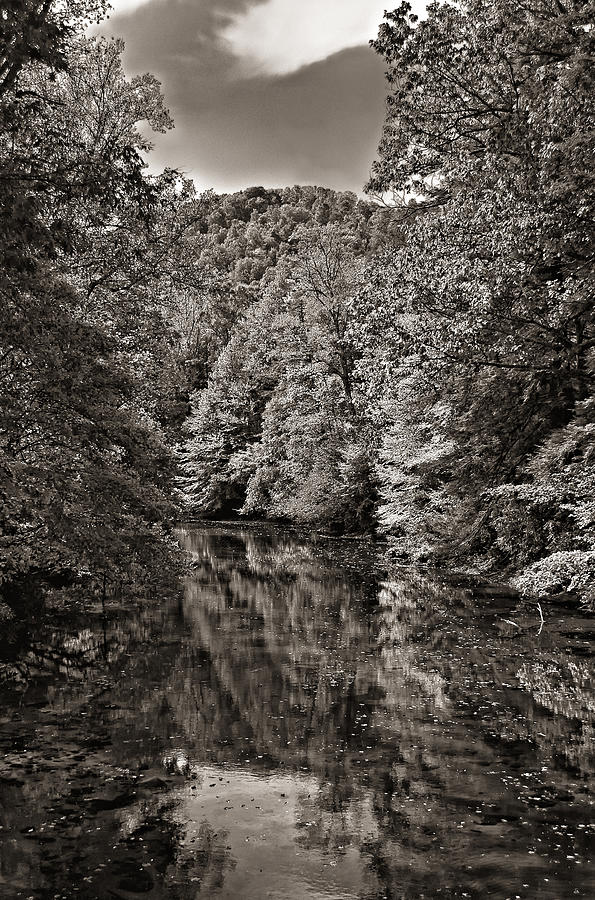 Fall Photograph - Up the Lazy River monochrome by Steve Harrington