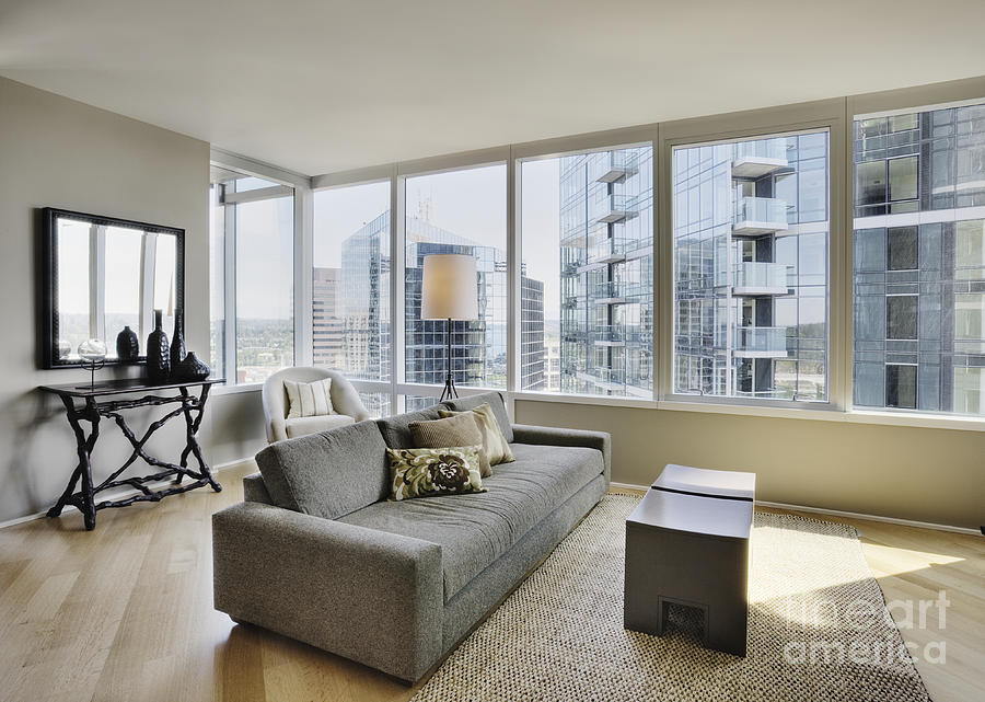 Upscale Living Room in High Rise Condo Photograph by Andersen Ross ...