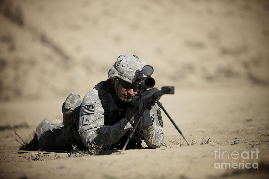 U.s. Army Soldier Sights In A Barrett Photograph by Terry Moore