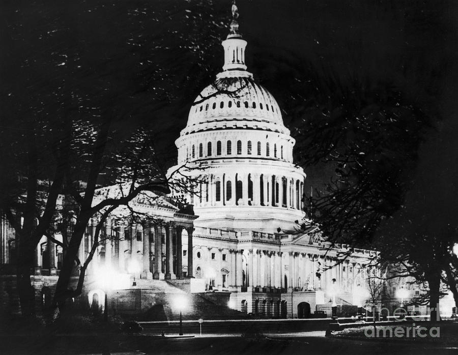 U.s. Capitol At Night Photograph by Granger