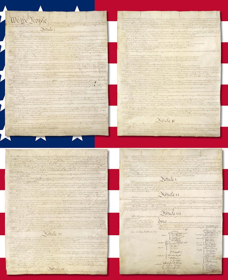 Constitution Digital Art - US Constitution over US Flag by Ron Hedges
