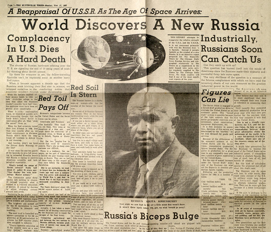 Newspaper Photograph - Us Newspaper Article On Russian Space Age by Detlev Van Ravenswaay