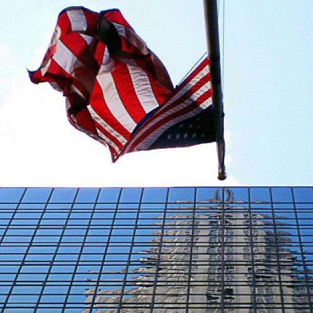 Architecture Photograph - #usa #american #flag #reflection by Michael Lynch