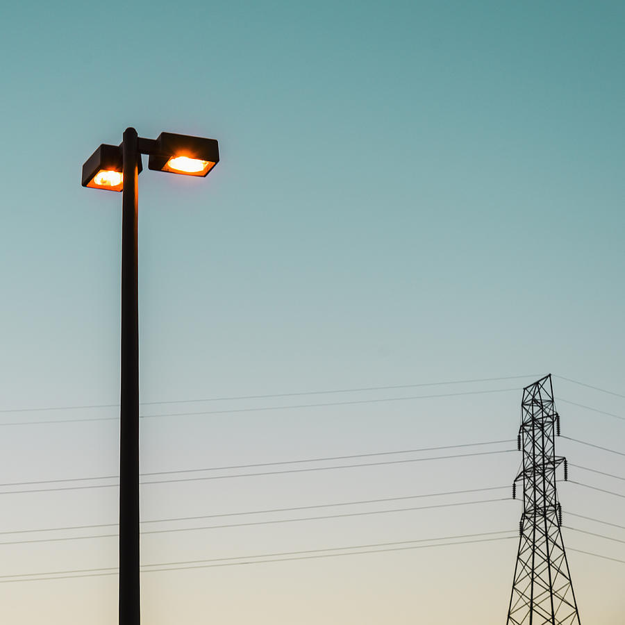 Usa, North Carolina, Valdese, Street Light And Electricity Pylon