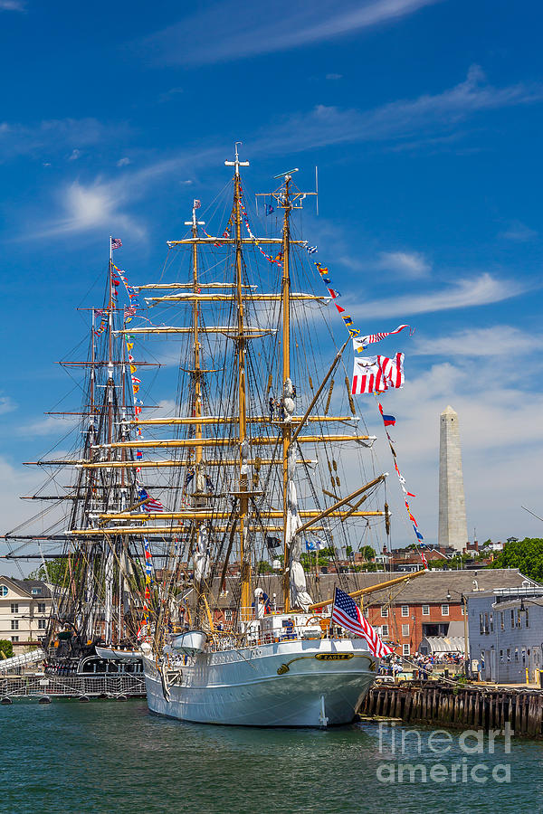 USS Constitution and the Eagle under the Bunker Hill Monument Photograph by Susan Cole Kelly