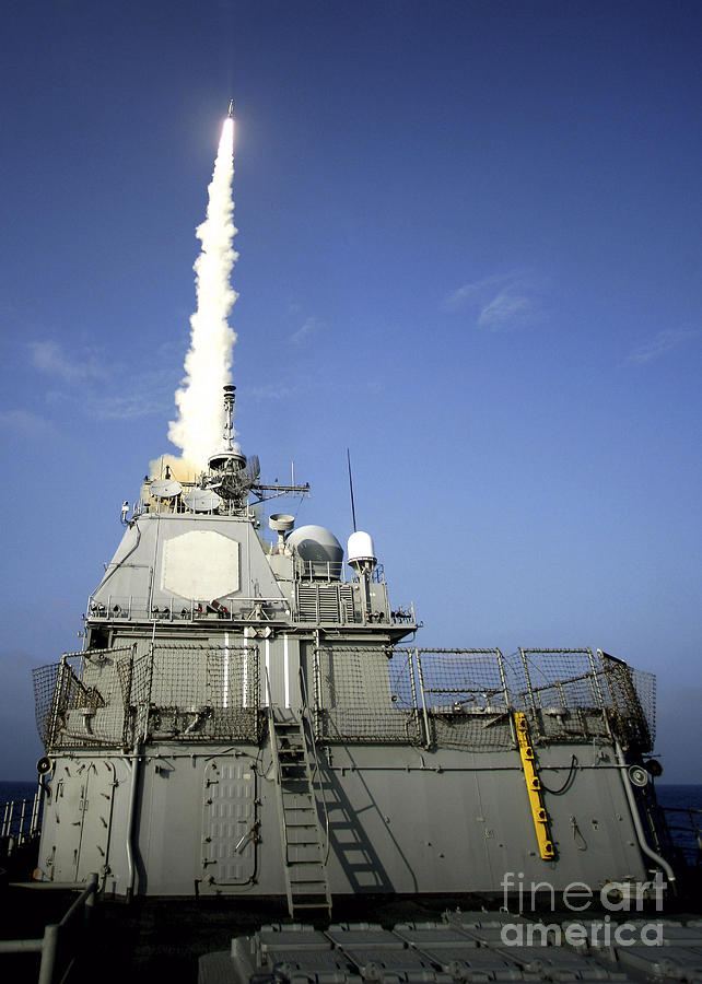 Aegis Photograph - Uss Lake Erie Launches A Standard by Stocktrek Images
