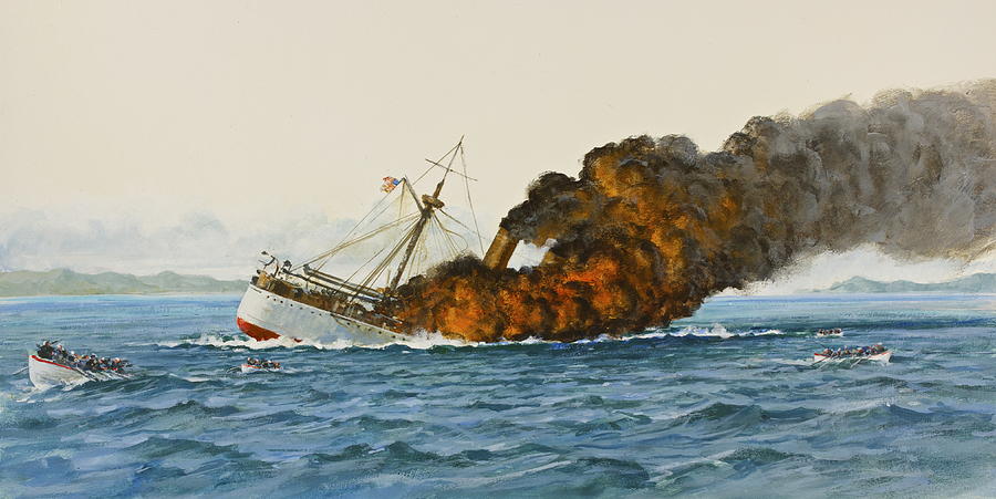 USS Main Sinking Painting by Cliff Spohn