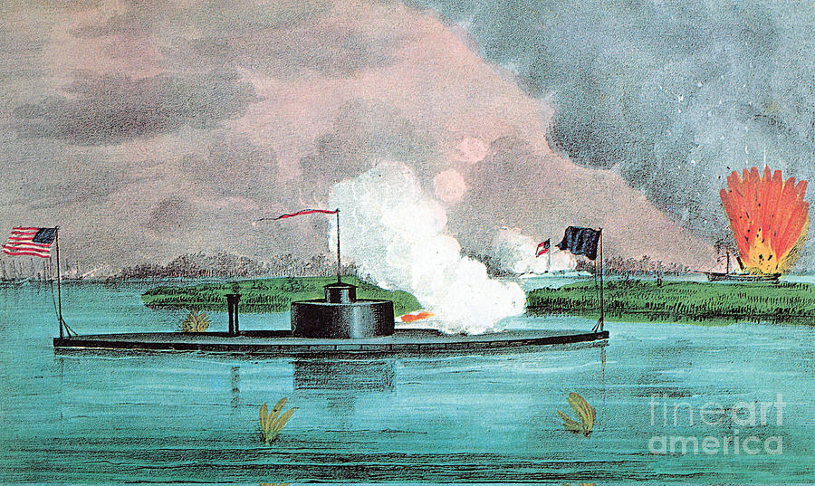 Uss Montauk Destroys Rebel Steamship Photograph by Photo Researchers