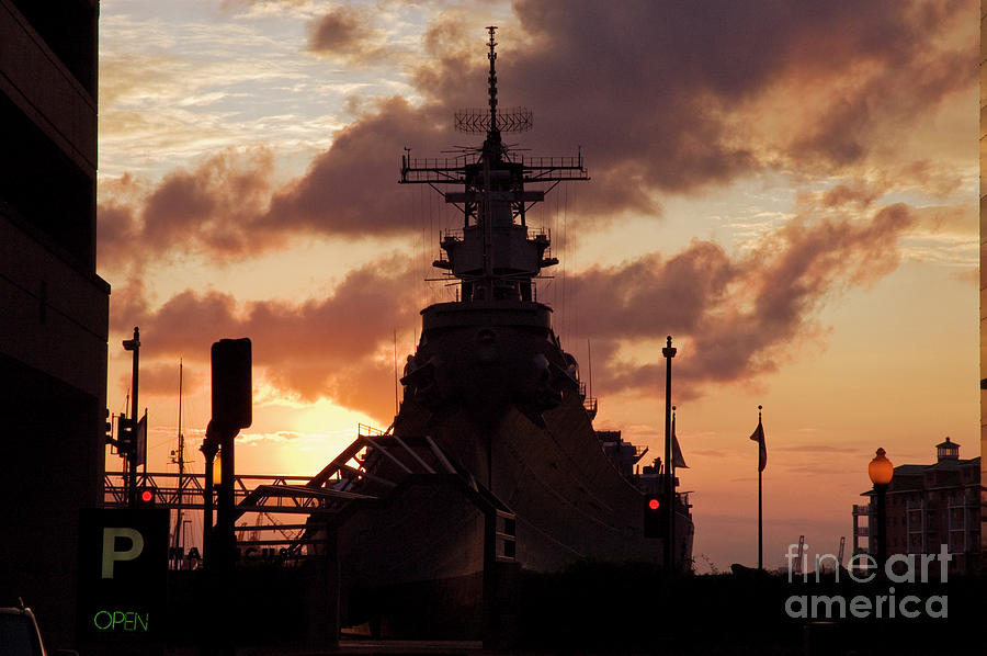 USS Wisconsin at Sunset Photograph by Tim Mulina