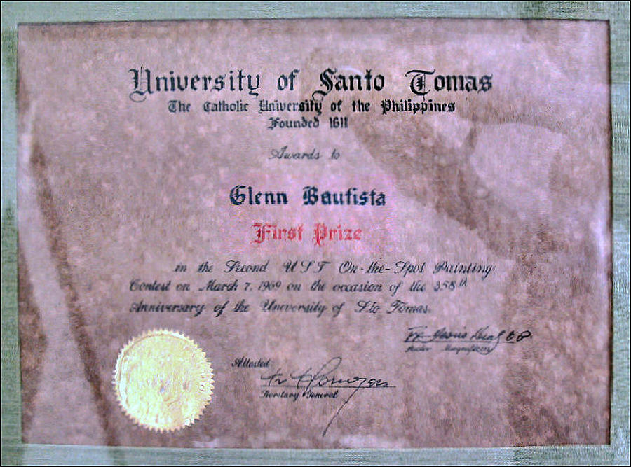Certificate Photograph - UST 1969 Certificate of Merit by Glenn Bautista