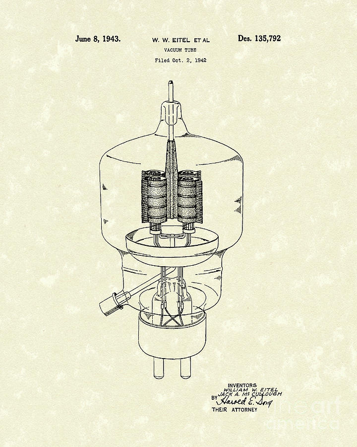 Vacuum Tube 1943 Patent Art Drawing by Prior Art Design