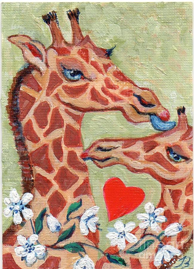 Valentine Giraffes Painting by Doris Blessington