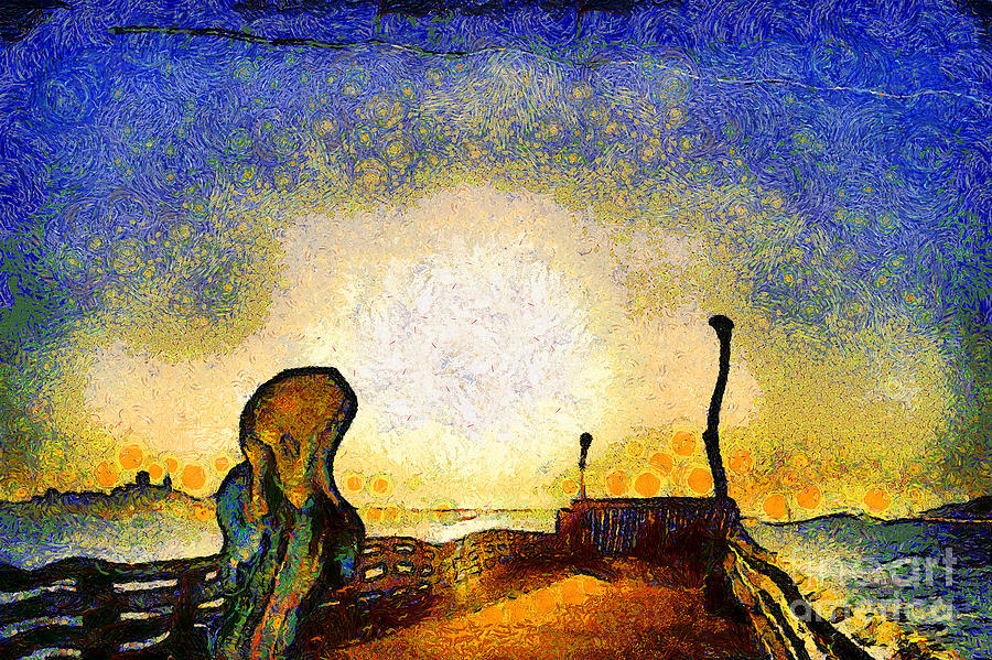 Van Gogh Screams On The Berkeley Pier Under a Starry Night . IMG3188 Photograph by Wingsdomain Art and Photography