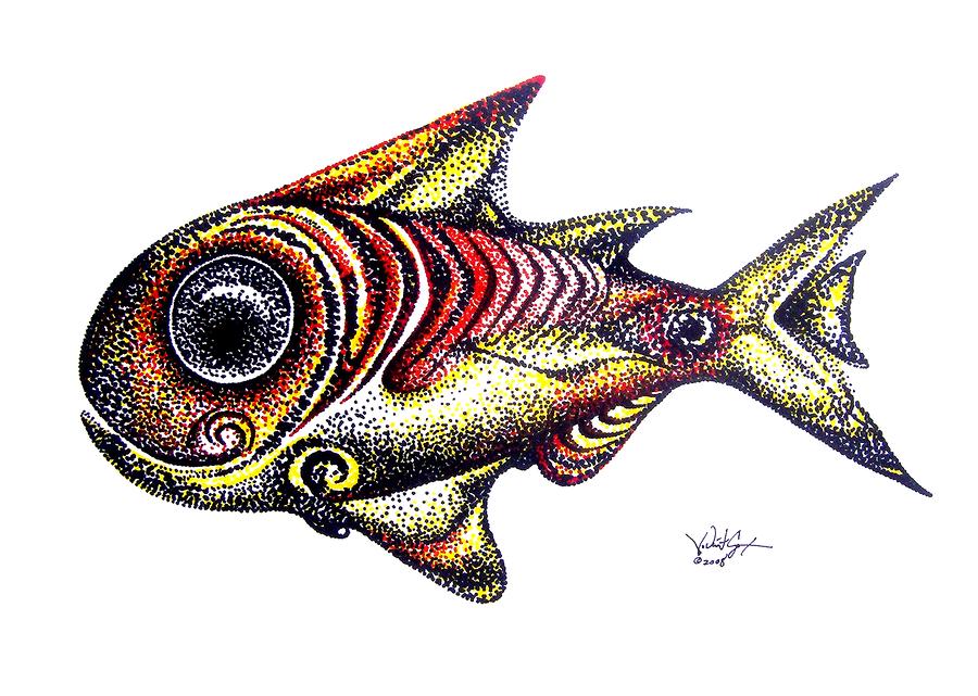 Variegated Red Fish in Stipple Painting by J Vincent Scarpace
