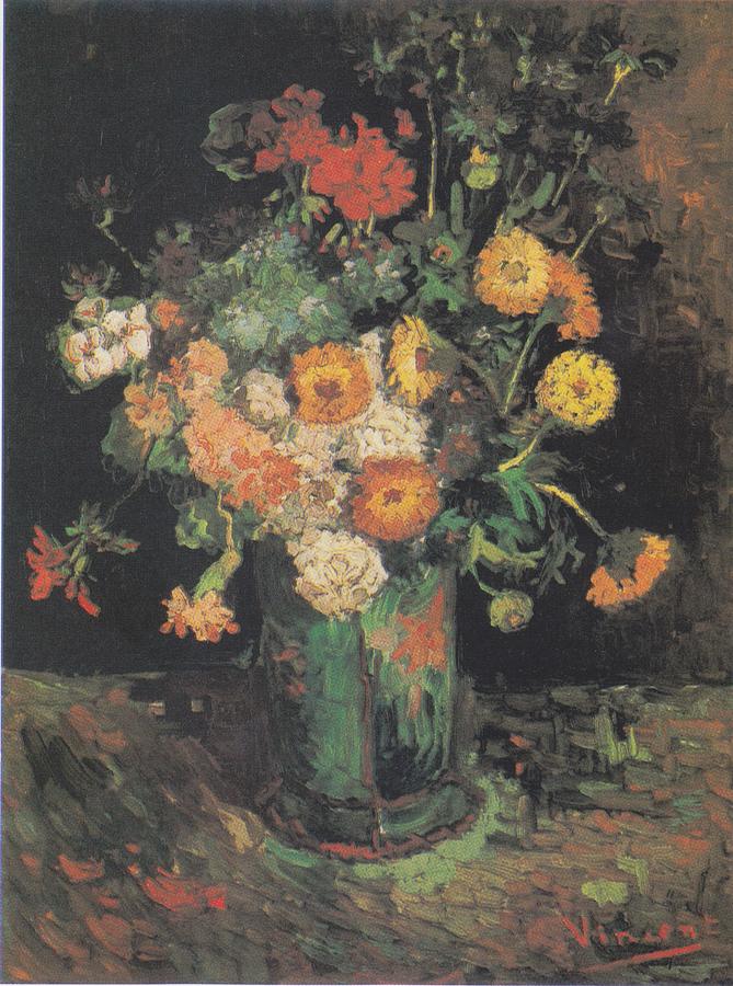 Bowl Digital Art - Vase with Zinnias and Geraniums by Vincent Van Gogh