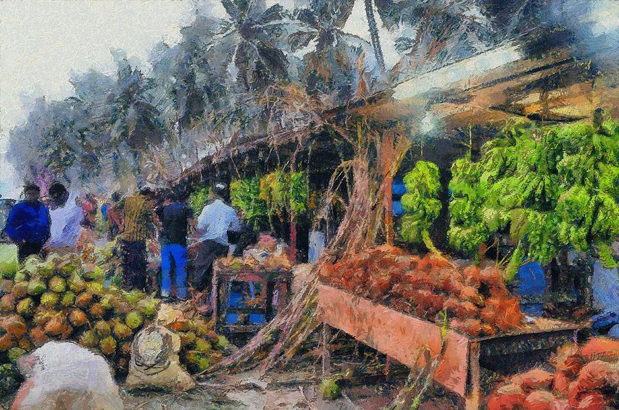 Vegetable Painting - Vegetable Sellers by Balram Panikkaserry