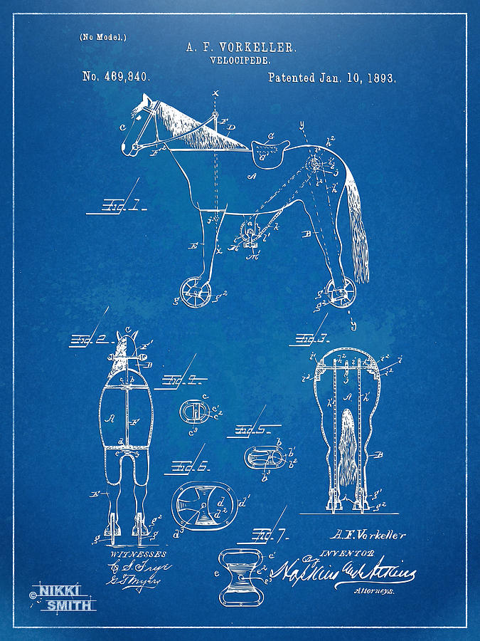 Velocipede Horse-Bike Patent Artwork 1893 Digital Art by Nikki Marie Smith