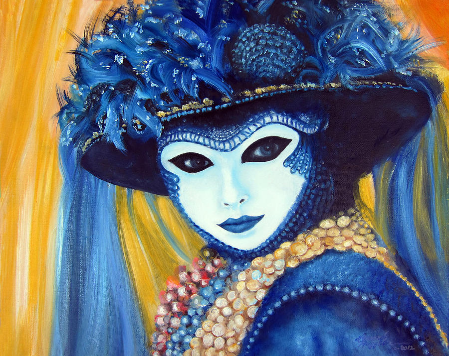 Venetian Mask in Blue Painting by Leonardo Ruggieri