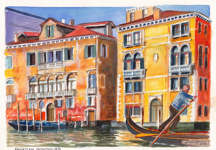 Veneto Gondolier on the Grand Canal in Venice Italy Painting by Dai Wynn