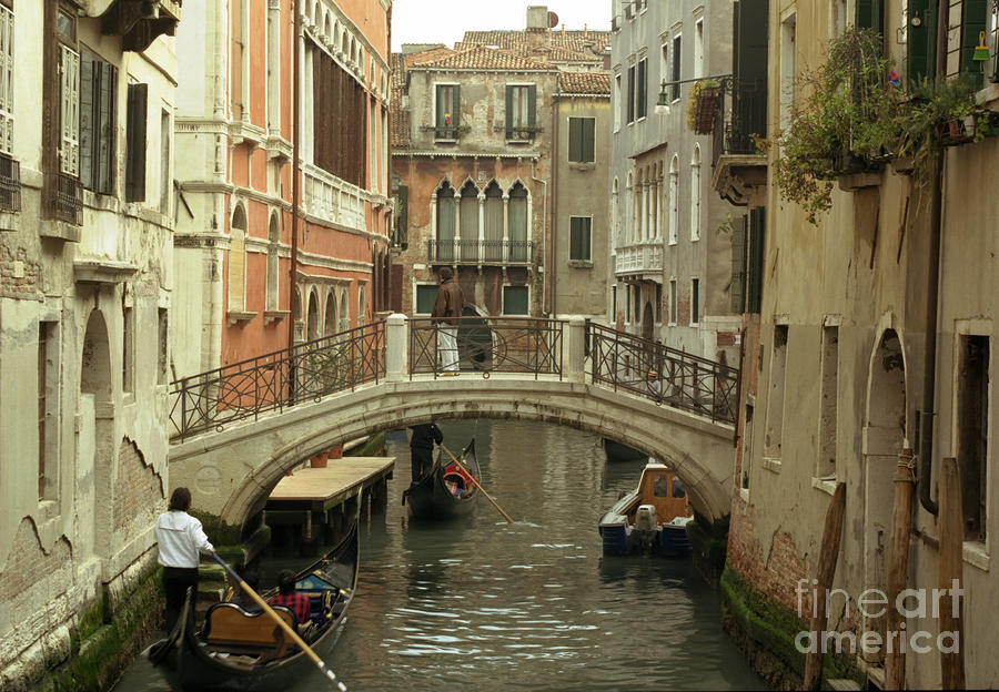 Boat Photograph - Venice Canel Scene by Lawrence Costales