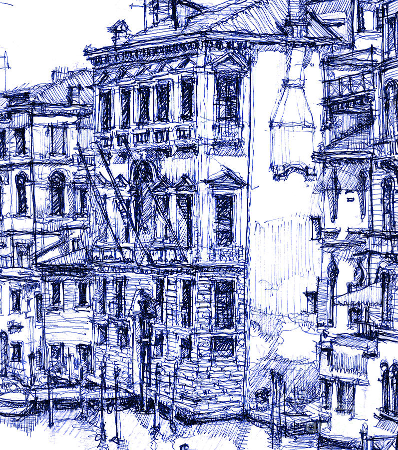 Architecture Drawing - Venice detail in blue by Building  Art