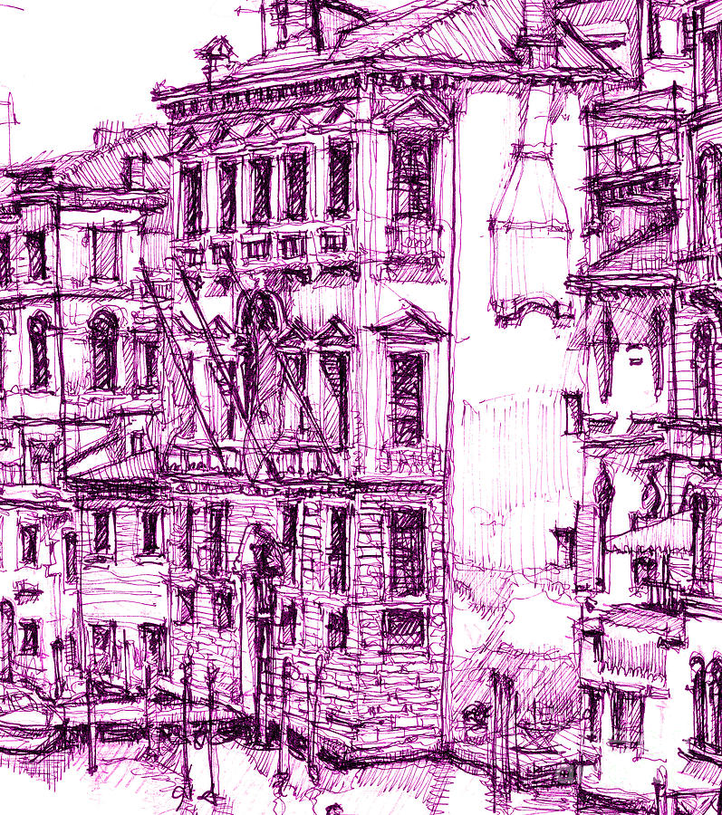 Architecture Drawing - Venice palace in purple by Building  Art