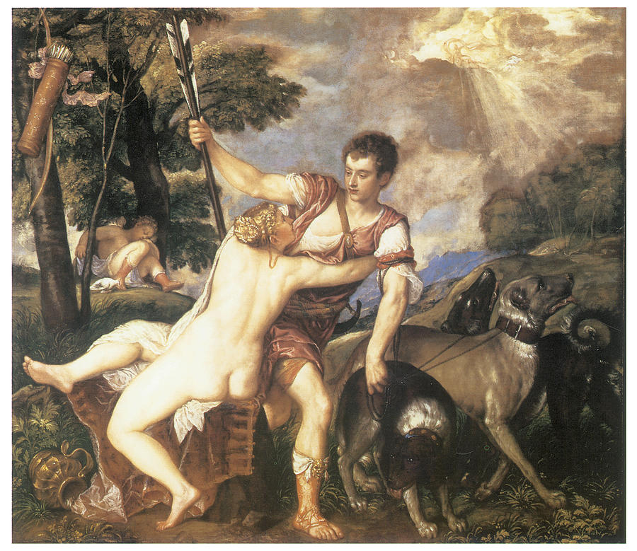 Titian Painting - Venus and Adonis by Titian
