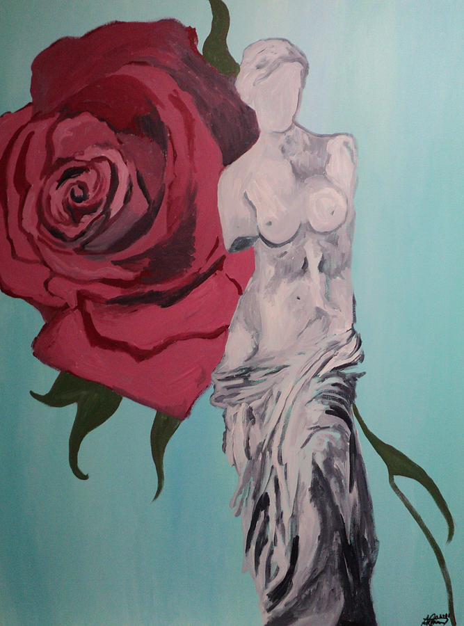 Venus de Milo with Red Rose Painting by Angelo Thomas