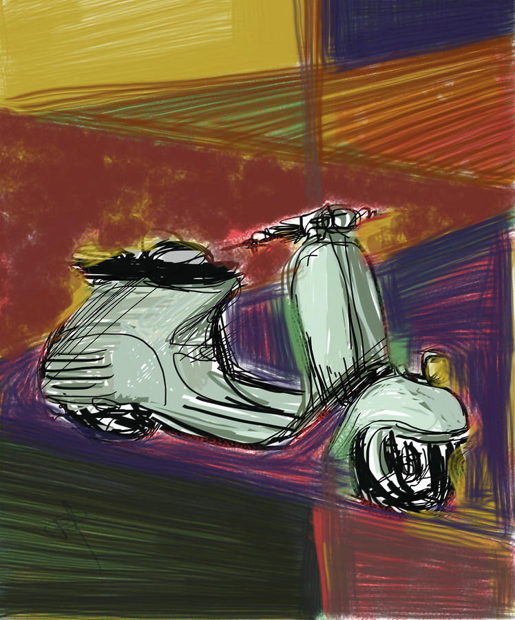 Vespa in Cubist Land Mixed Media by Russell Pierce