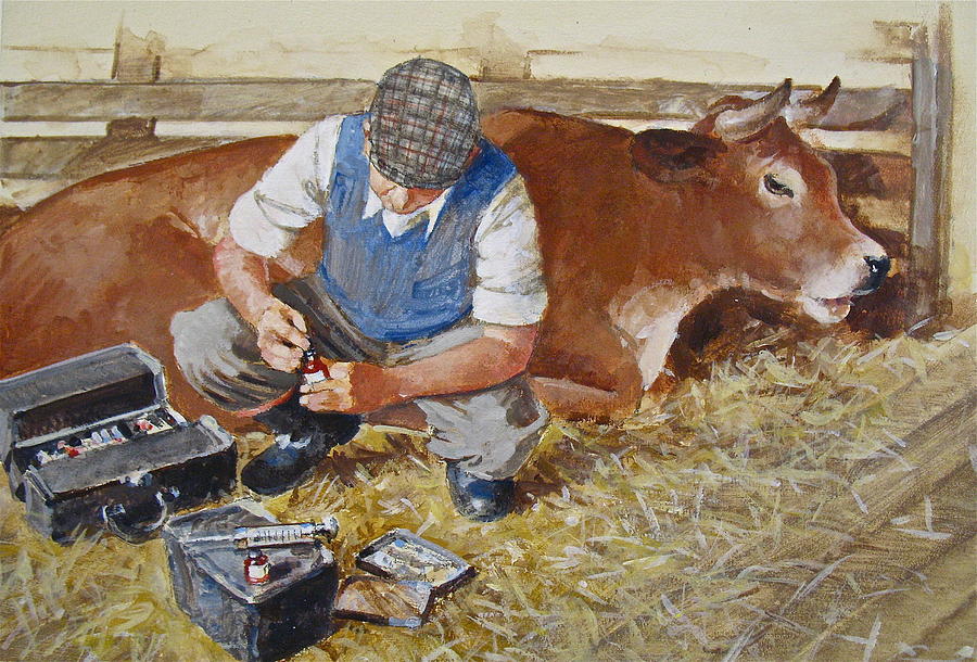 Veteranarian And Cow Painting by Cliff Spohn